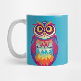 Colorful Owl Portrait Illustration - Bright Vibrant Colors Bohemian Style Feathers Psychedelic Bird Animal Rainbow Colored Art Mug